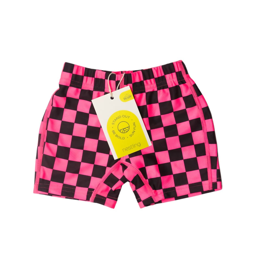 Neon by Nestling Swim Shorts - Neon Pink Check