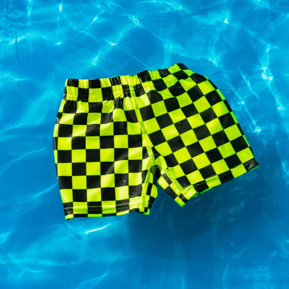 Neon by Nestling Swim Shorts - Neon Yellow Check