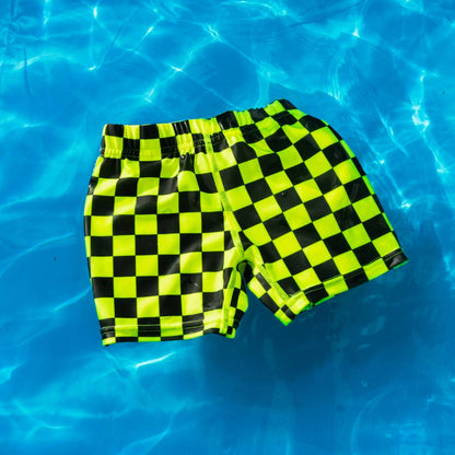 Neon by Nestling Swim Shorts - Neon Yellow Check