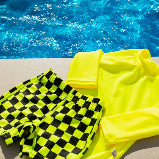 Neon by Nestling Swim Shorts - Neon Yellow Check