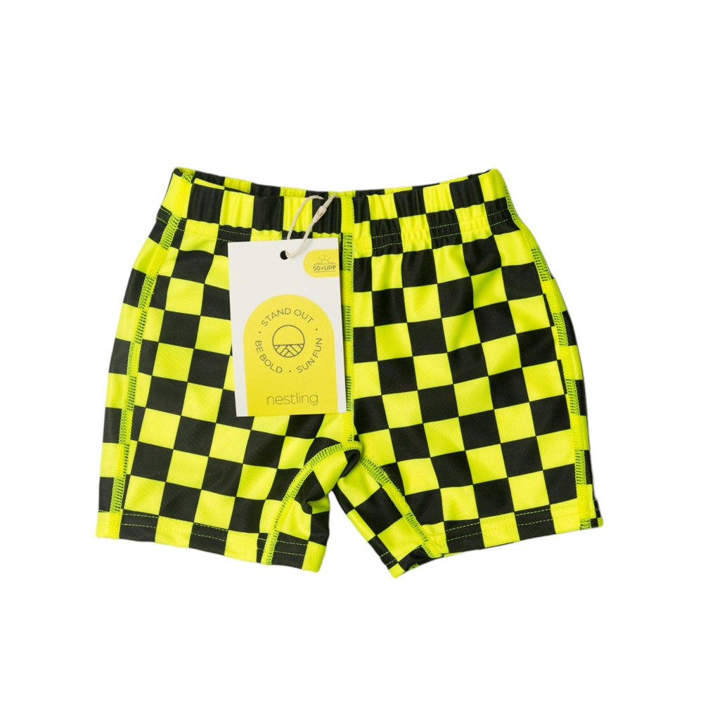 Neon by Nestling Swim Shorts - Neon Yellow Check