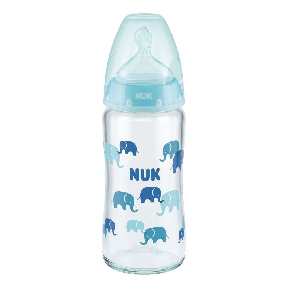 NUK First Choice Glass Bottle, 240 ml, Silicone Teat, 0-6mths