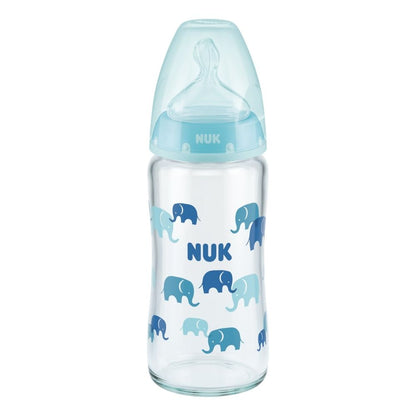 NUK First Choice Glass Bottle, 240 ml, Silicone Teat, 0-6mths