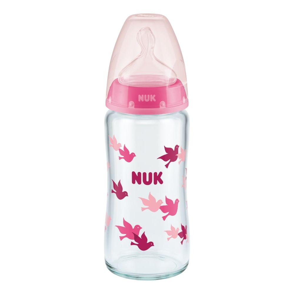 NUK First Choice Glass Bottle, 240 ml, Silicone Teat, 0-6mths