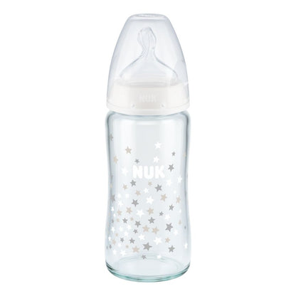 NUK First Choice Glass Bottle, 240 ml, Silicone Teat, 0-6mths