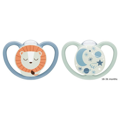 Space Night Silicone Soothers 18-36mths 2pk
