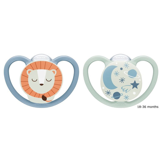 Space Night Silicone Soothers 18-36mths 2pk