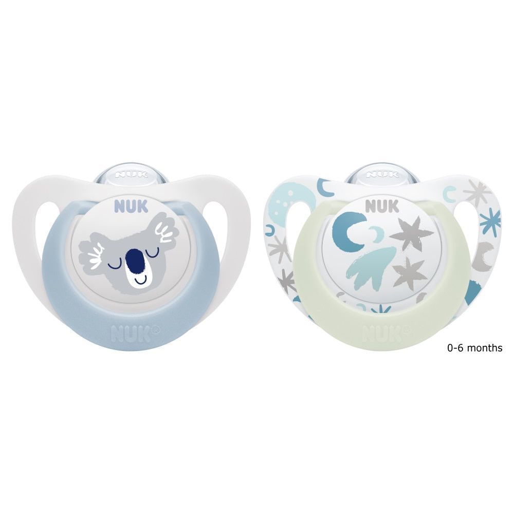 NUK Star Day &amp; Night Silicone Soothers 0-6mths 2pk