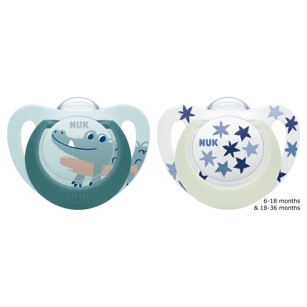 NUK Star Day &amp; Night Silicone Soothers 18-36mths 2pk