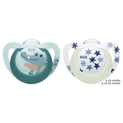 NUK Star Day &amp; Night Silicone Soothers 18-36mths 2pk