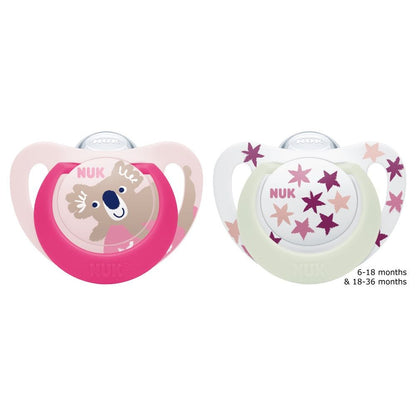 NUK Star Day &amp; Night Silicone Soothers 18-36mths 2pk