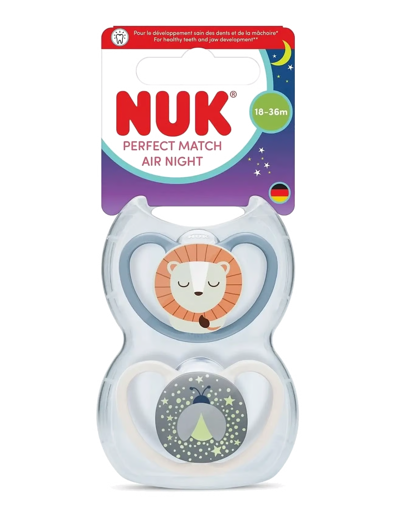 NUK Perfect Match Air Night Soothers 2pk - Blue Lion