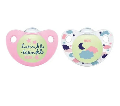 NUK Glow In Dark Silicone Soother 0-6mths 2Pk