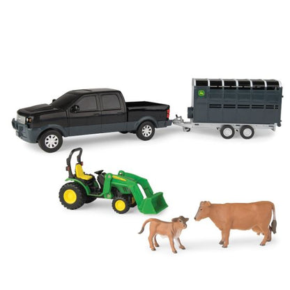 John Deere Pickup and Livestock Trailer Set