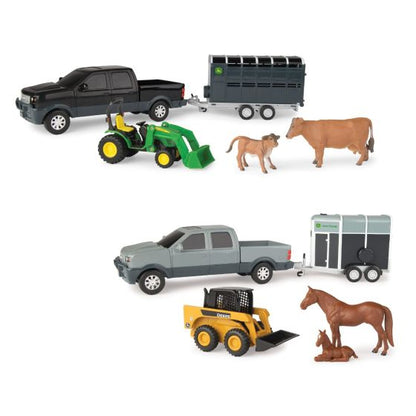 John Deere Pickup and Livestock Trailer Set