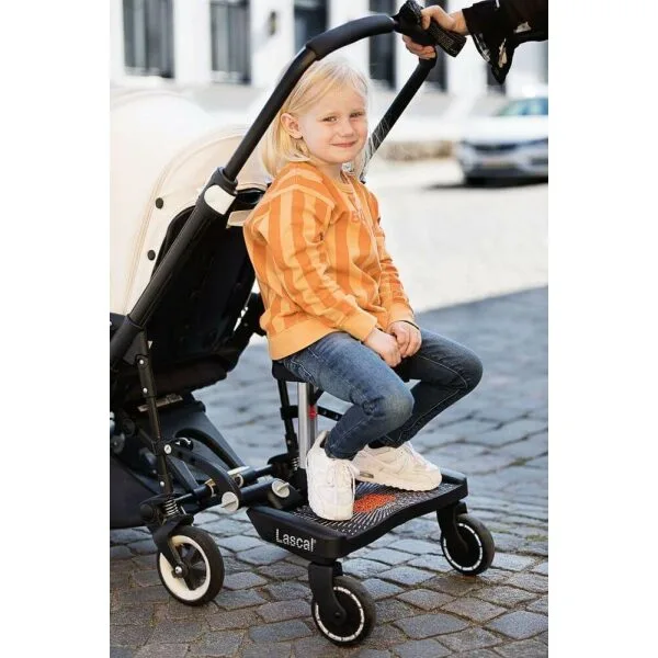 Lascal BuggyBoard Maxi Black with Red Saddle Baby On The Move